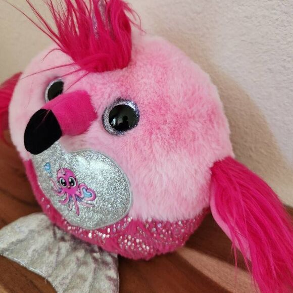 Rainbocorn mermaidcorn flamingo pink silver plush toy 13" fat bird - Picture 3 of 8